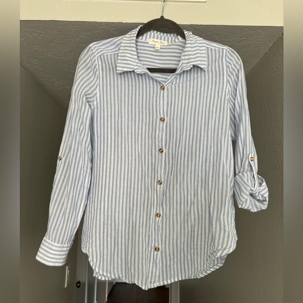 Blue and white pin-stripe button down. Size small.